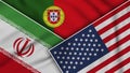 Portugal United States of America Iran Flags Together Fabric Texture Illustration