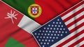 Portugal United States of America Oman Flags Together Fabric Texture Illustration