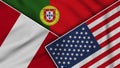 Portugal United States of America Peru Flags Together Fabric Texture Illustration