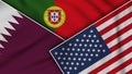 Portugal United States of America Qatar Flags Together Fabric Texture Illustration