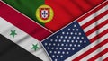 Portugal United States of America Syria Flags Together Fabric Texture Illustration