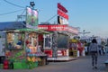 Portugal, Vilamoura, 02.01.2023. Commercial truck selling street food in a modern location near the sea. popcorn kiosk