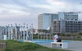 Portugal, Vilamoura, 02.01.2023. Outdoor sports field with multipurpose equipment in an outdoor park, black men playing