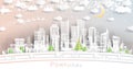 Portugal. Winter city skyline in paper cut style with snowflakes, moon and neon garland. Christmas and new year concept. Santa