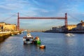 Portugalete and Las Arenas of Getxo with hanging bridge Royalty Free Stock Photo