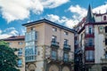 Architectural detail, colorful facades in the old town of Portugalete, Basque Country, Spain