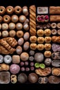 Portugese sweets, flat lay, knolling, top view assorted cookies and traditional desserts, AI generative overhead view