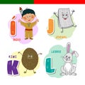 Portuguese alphabet. Newspaper, kiwi, rabbit, Indian. The letters and characters. Royalty Free Stock Photo