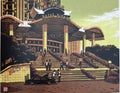 Portuguese Architecture Macau China Scenery Macao Hotel Lisboa Exterior Xue Yihan Printmaking Macao Splendour Woodblock Print Wood