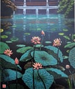 Portuguese Architecture Macau China Scenery Macao Lou Lim Ieoc Garden Lotus Pond Xue Yihan Printmaking Macao Woodblock Print Royalty Free Stock Photo