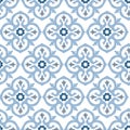 Portuguese azulejo. Floral abstract baroque ornamental tile. Hand drawn pale blue Moroccan seamless pattern for Ramadan