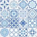 Portuguese Azulejo tile seamless vector pattern, Lisbon blue old tiles mosaic, Mediterranean repetitive textile design Royalty Free Stock Photo