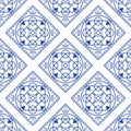 Portuguese blue and white mediterranean seamless tile pattern. Royalty Free Stock Photo