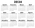 2024 PORTUGUESE calendar. Simple vector template illustration for Portugal in black color