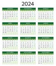 2024 portuguese calendar. Simple vector template illustration for Portugal. Horizontal.