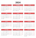 2024 portuguese calendar. Simple vector template illustration for Portugal. Vertical