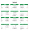 2024 portuguese calendar. Simple vector template illustration for Portugal. Vertical