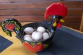 Portuguese ceramics, Barcelos cock, rooster, on a table, Galo de Barcelos Royalty Free Stock Photo