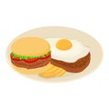 Portuguese cuisine icon isometric vector. Hamburger fries and bitoque with egg Royalty Free Stock Photo