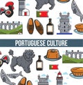 Portuguese culture seamless pattern poster with famous landmarks and country symbols Royalty Free Stock Photo