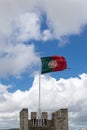 Portuguese flag at Castelo de Sao Jorge (Portugal) Royalty Free Stock Photo