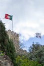 Portuguese flag at Castelo de Sao Jorge (Portugal) Royalty Free Stock Photo