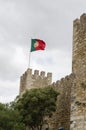 Portuguese flag at Castelo Sao Jorge in Lisbon Royalty Free Stock Photo