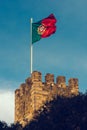 Portuguese flag at the old castle Castelo Sao Jorge Royalty Free Stock Photo