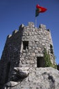 Portuguese flag waving on top of The Castle of the Moors Royalty Free Stock Photo