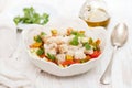 Portuguese gaspacho with bread in white bowl Royalty Free Stock Photo