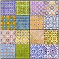 Portuguese Glazed Tiles Collage, Beautiful Old Azulejos, Portugal Street Art, Handmade, Vibrant Colors, Textures Royalty Free Stock Photo