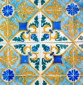 Portuguese Retro Geometrical Pattern Glazed Tiles, Handmade Azulejos, Portugal Street Art, Abstract Background Royalty Free Stock Photo