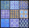 Portuguese Tiles Retro Patchwork, Geometrical Pattern Collage, Glazed Handmade Azulejos, Portugal Street Art, Abstract Background