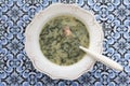 Portuguese kale soup called caldo verde. Top view Royalty Free Stock Photo