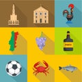Portuguese language icons set, flat style