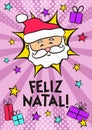 Portuguese Merry Christmas pop art banner with Santa Claus