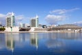 Portuguese Pavilion, Atlantico or MEO Arena with Sao Gabriel (L) and Sao Rafael (R) Towers Royalty Free Stock Photo