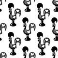 Portuguese Rooster of Barcelos folk art vector seamless pattern, bird textile, fabric print design in black and white