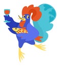 Portuguese rooster of Barcelos with wine and sardine. Vector isolated illustration