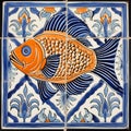 Portuguese sardine fish on typical traditional tile