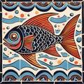 Portuguese sardine fish on typical traditional tile