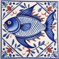 Portuguese sardine fish on typical traditional tile