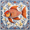 Portuguese sardine fish on typical traditional tile