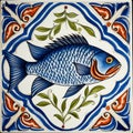 Portuguese sardine fish on typical traditional tile