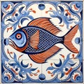 Portuguese sardine fish on typical traditional tile