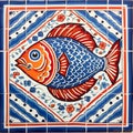 Portuguese sardine fish on typical traditional tile