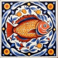 Portuguese sardine fish on typical traditional tile