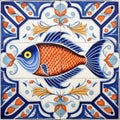 Portuguese sardine fish on typical traditional tile