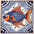 Portuguese sardine fish on typical traditional tile