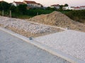 Portuguese sidewalk / pavement under construction in Vila do Conde, Portuga Royalty Free Stock Photo